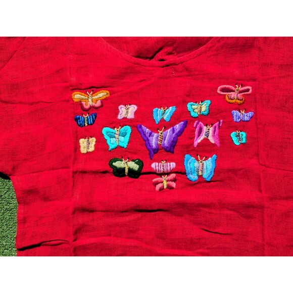 Vintage 1990s Guatemalan Multi-Butterfly Embroidered Festival Pullover Shirt Top - Picture 8 of 8